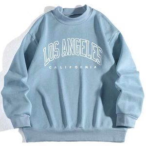 SHEIN Women’s Los Angeles Sweatshirt Oversized Mock Neck Light Blue Like New